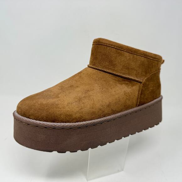 SO Classic Ultra Mini Platform Boots Womens 8 Slip On Faux Suede Chestnut S-1535 - Picture 2 of 15